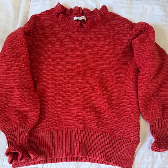 Madewell Red Ruffle Neck Sweater - Picture 2 of 3